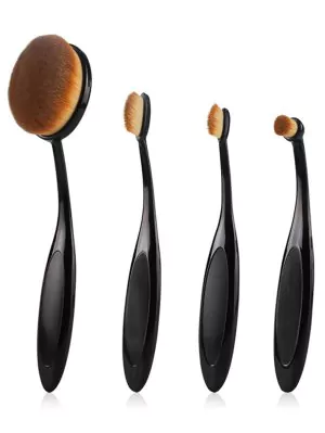 4 PC Cepillo De Dientes Cepillos Forma Set Maquillaje - Negro