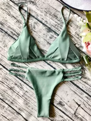 Traje De Bikini De Tirantes Finos Con Relleno - Verde Salvia S