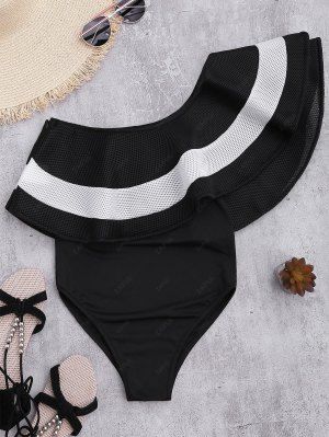 Bañador En Una Pieza Con Recubrimiento De Volantes En Contraste - Negro L