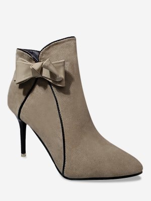 Stiletto Heel Bow Ankle Boots - Caqui 38