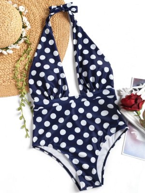 Halter High Waisted Polka Dot Swimsuit - Azul S