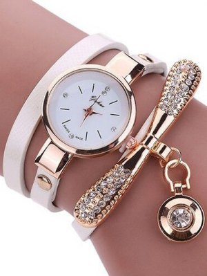 Diamante De Imitación Cuero De PU De Pulsera De Reloj Brazalete - Blanco
